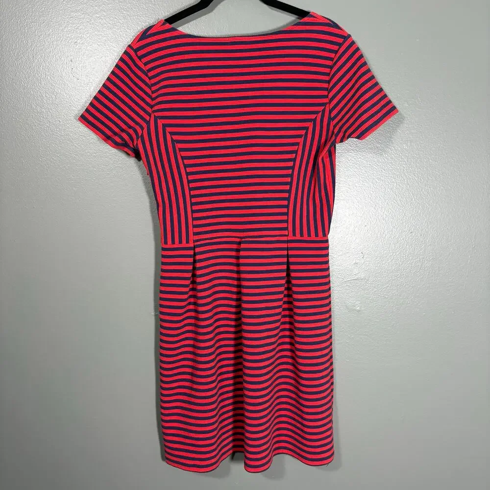 J Crew Women's Blue & Red Striped Preppy Nautical Dress - Size 8 - Pleated Skirt